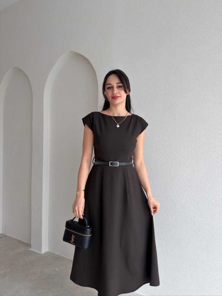 DACRON Midi Elbise 2589 - Acı Kahve - Mooi Butik