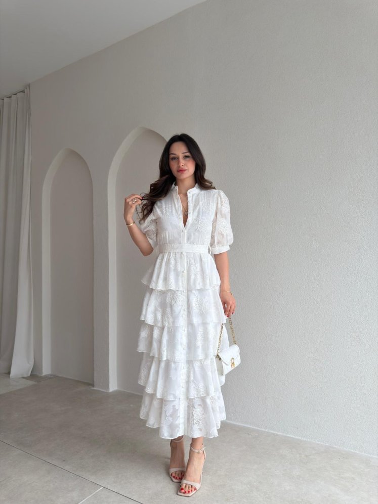 DAİSY Midi Elbise 4200 - Beyaz - Mooi Butik