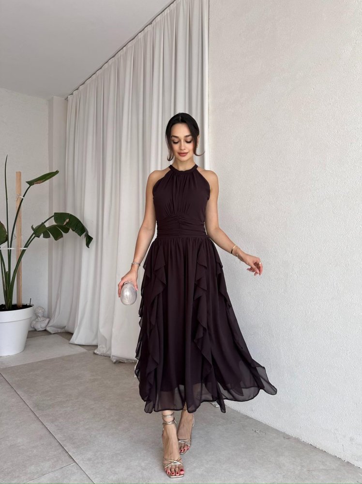 DALİA Maxi Elbise 8561 - Acı Kahve - Mooi Butik