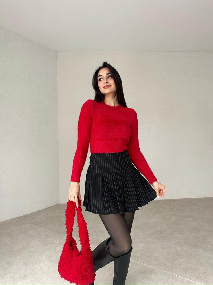 DAMİCO Çizgili Siyah Etek 4733 - Mooi Butik