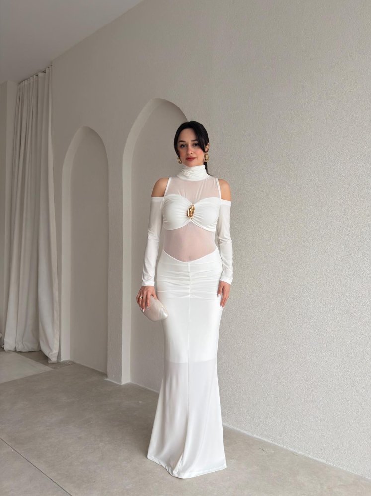 DAMY Elbise 3818 - Beyaz - Mooi Butik