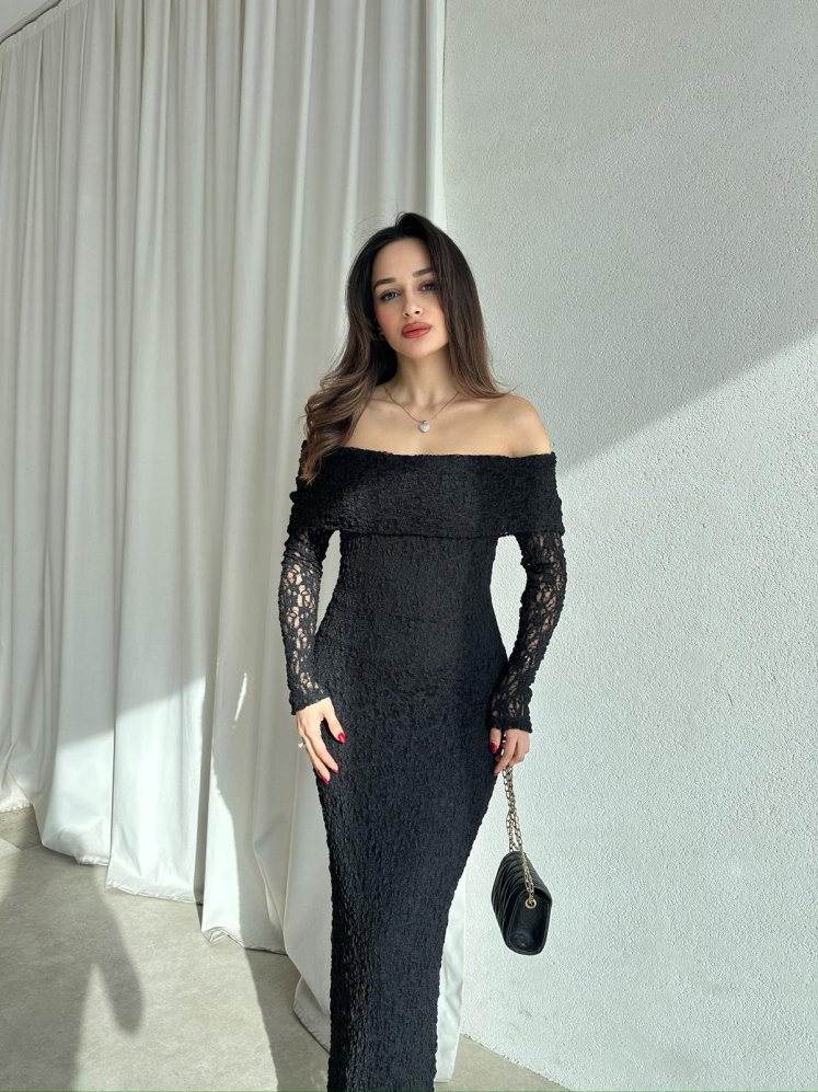 DAPHNE Dantelli Midi Elbise 8713 - Siyah - Mooi Butik