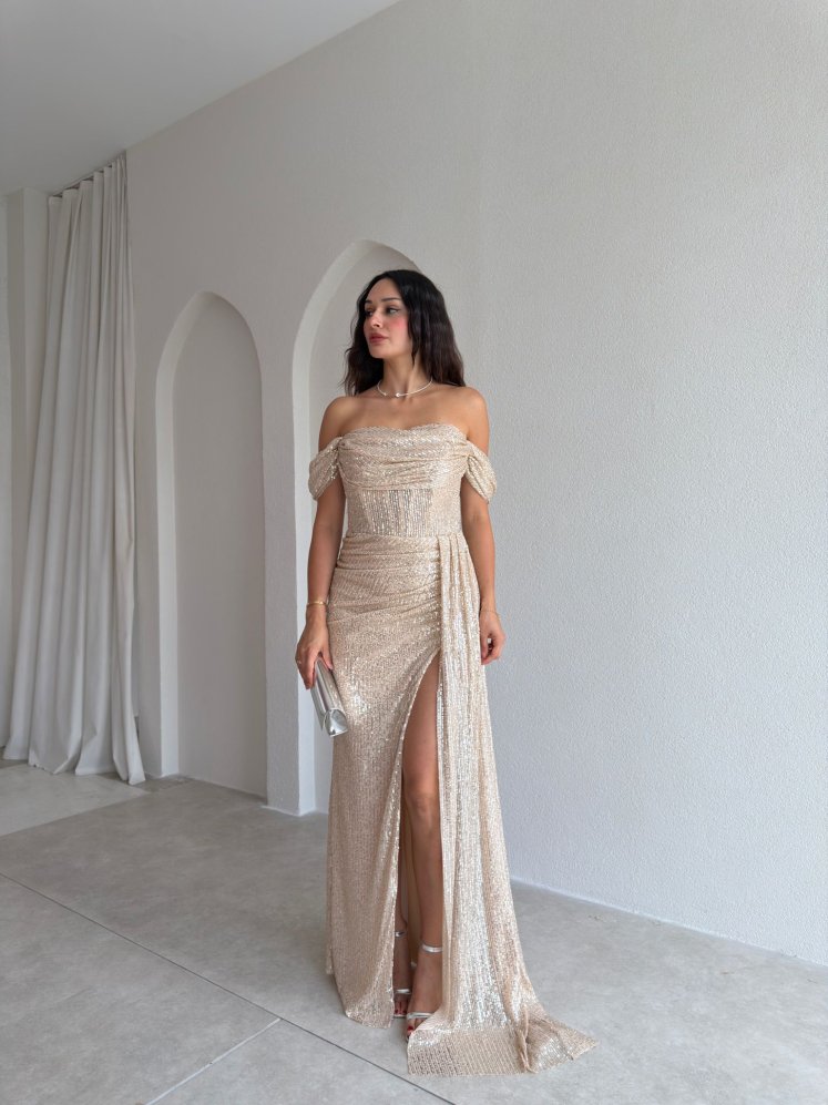 DARCY Payetli Maxi Elbise 6533 - Vizon - Mooi Butik