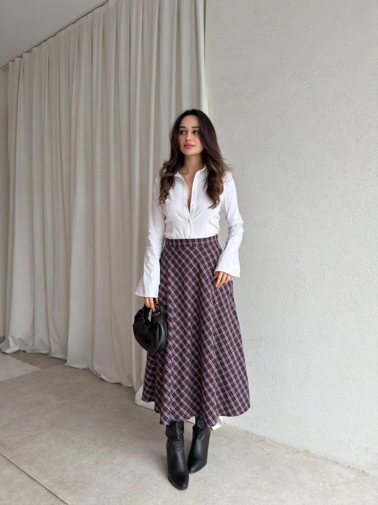 DARLİN Ekose Etek 8858 - Bordo - Mooi Butik