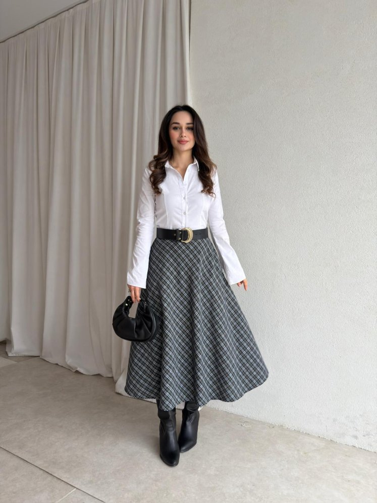 DARLİN Ekose Etek 8858 - Haki - Mooi Butik