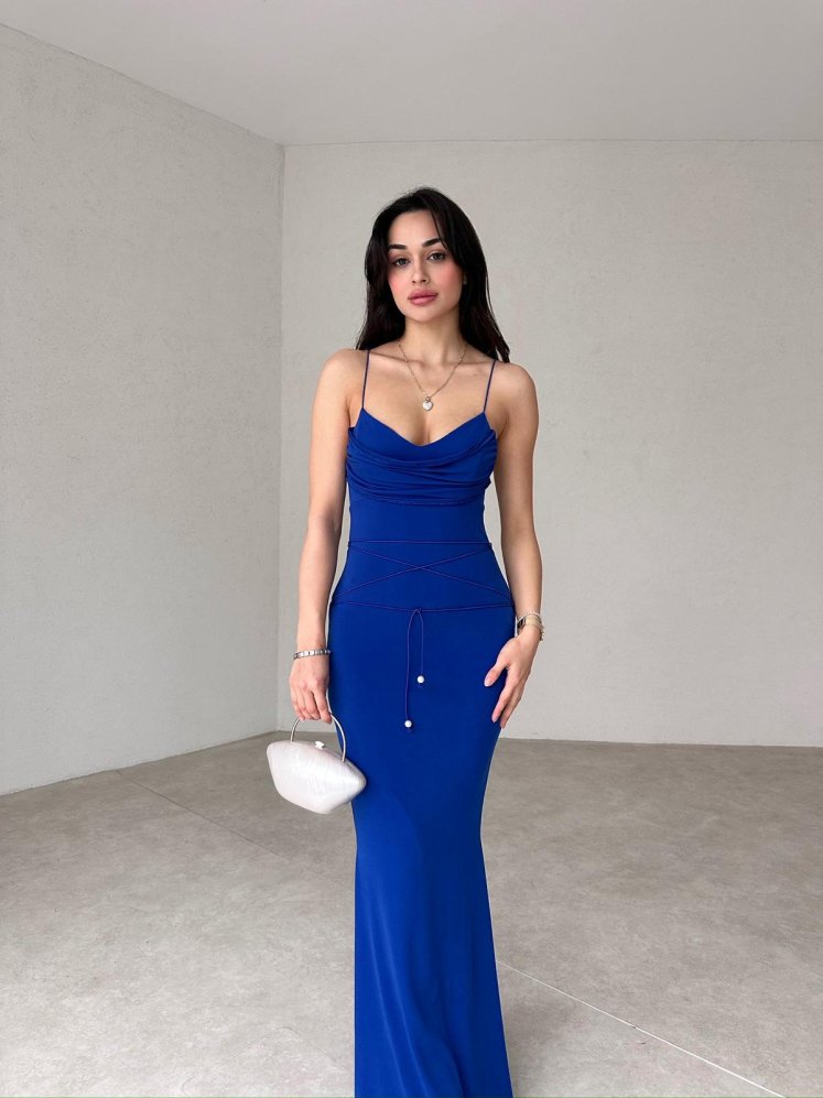 Degaje Detaylı Midi LOWRY Elbise 2069 - Mavi - Mooi Butik