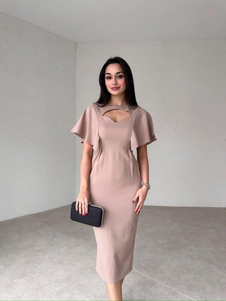 Dekolte Detaylı Midi THALES Elbise 5500 - Taş - Mooi Butik