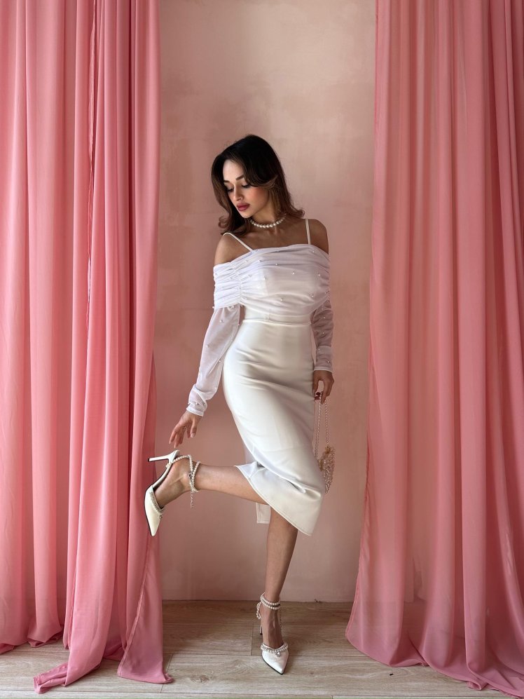 DELPHİA Midi Elbise 2974 - Beyaz - Mooi Butik