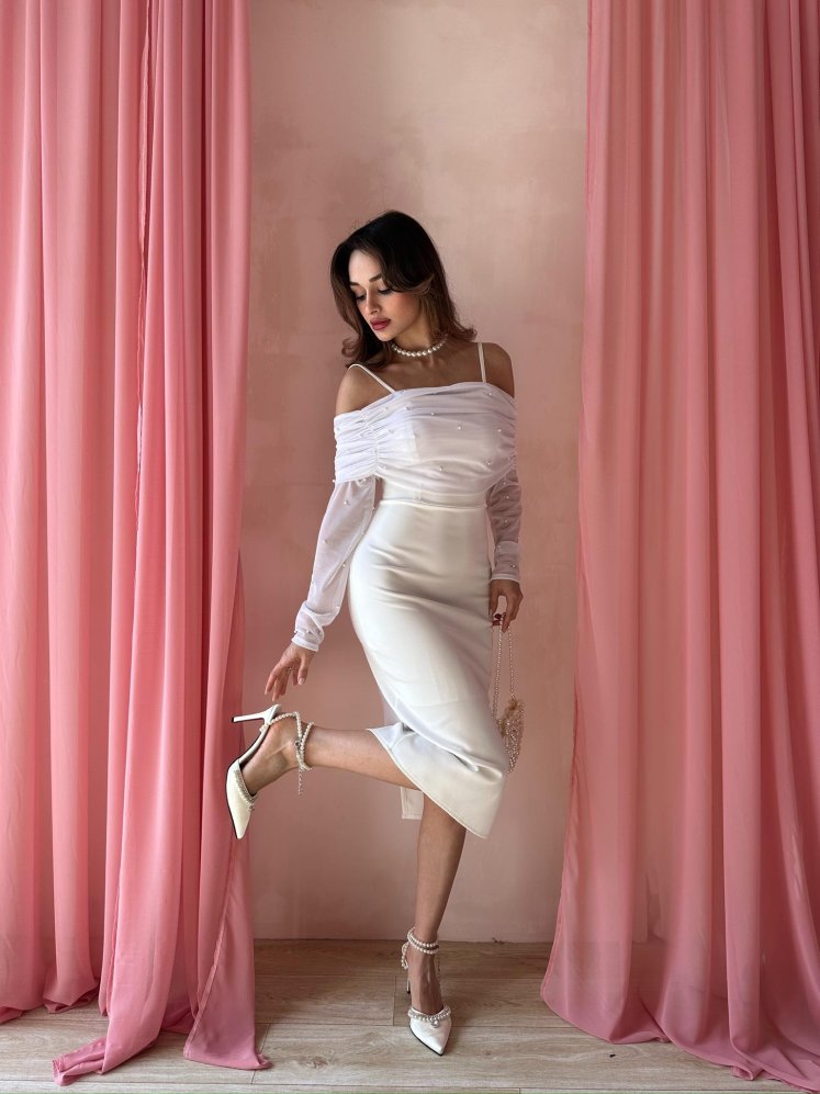 DELPHİA Midi Elbise 2974 - Beyaz - Mooi Butik