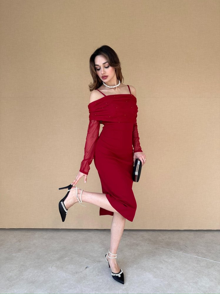 DELPHİA Midi Elbise 2974 - Bordo - Mooi Butik