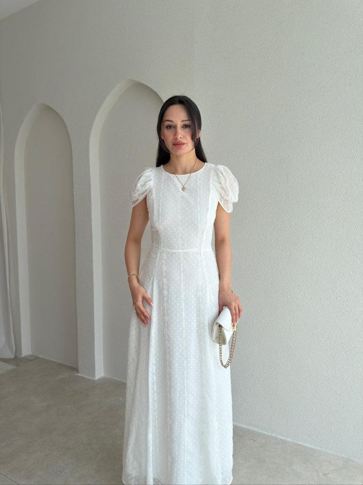 DELTA Dantel Detaylı Maxi Elbise 2041 - Beyaz - Mooi Butik