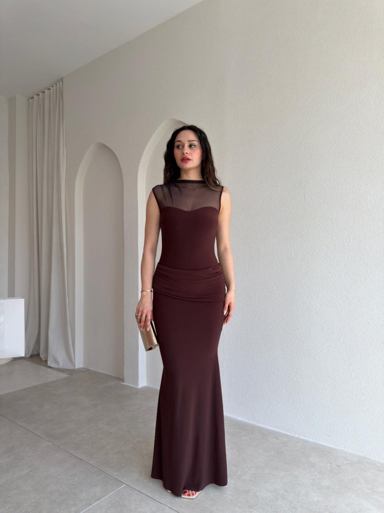 DERCOS Maxi Elbise 5509 - Acı Kahve - Mooi Butik
