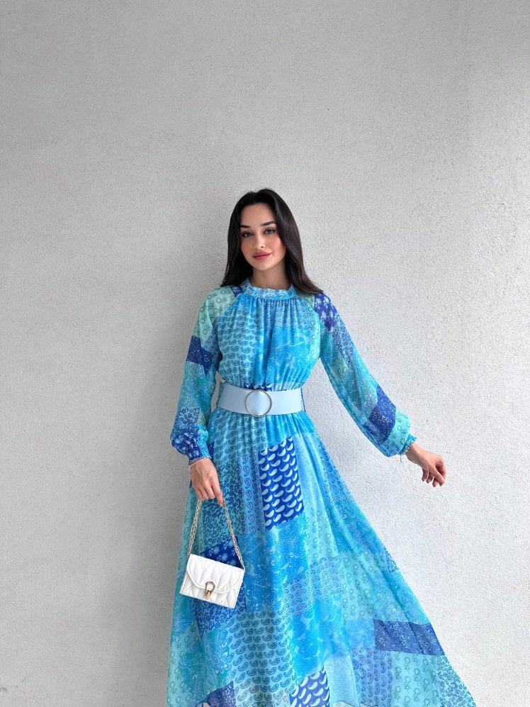 Desen Kombinasyonlu Midi DAMİAN Elbise 4400 - Mooi Butik