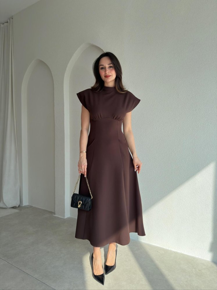 DESİRE Midi Elbise 9062 - Acı Kahve - Mooi Butik