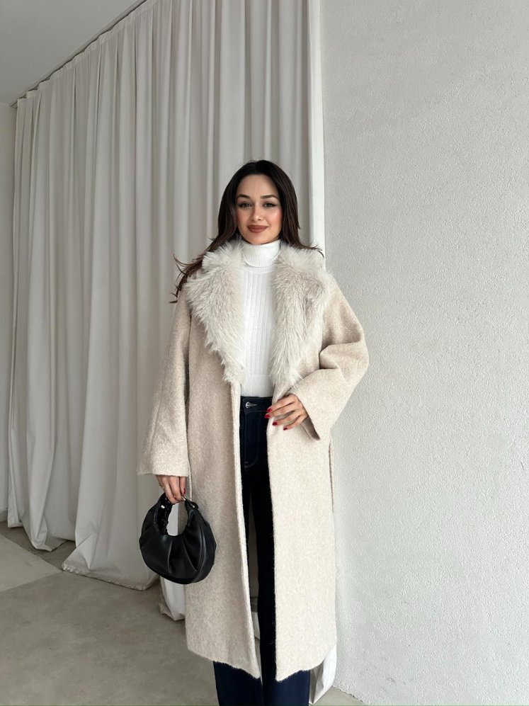 DESMOND Kürk Yaka Kaban 8573 - Krem - Mooi Butik