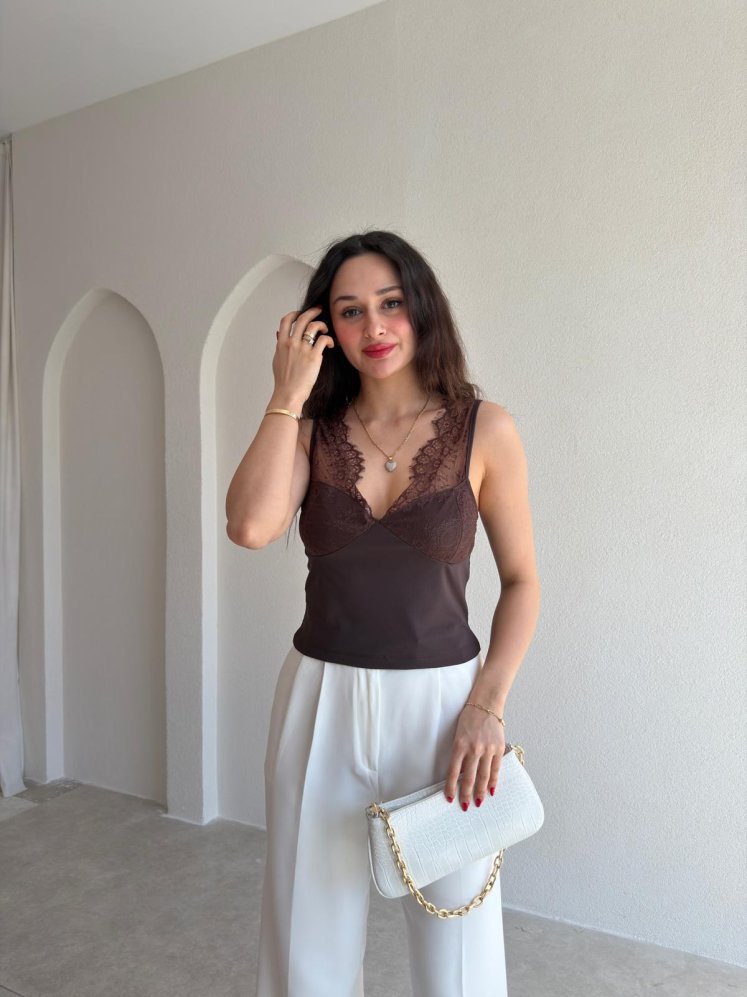 DEXTER Dantel Detaylı Bluz 5479 - Kahverengi - Mooi Butik