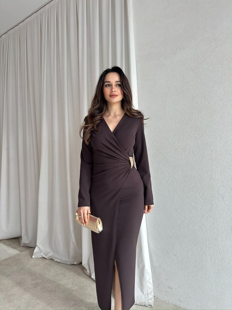 DİANA Midi Elbise 8787 - Acı Kahve - Mooi Butik