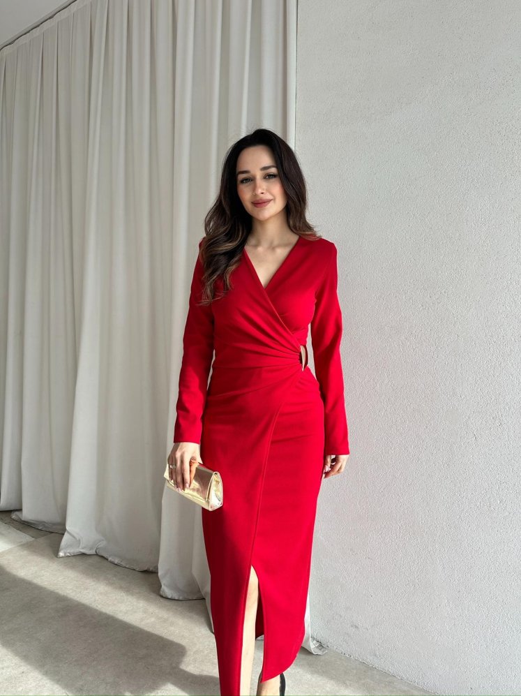 DİANA Midi Elbise 8787 - Kırmızı - Mooi Butik