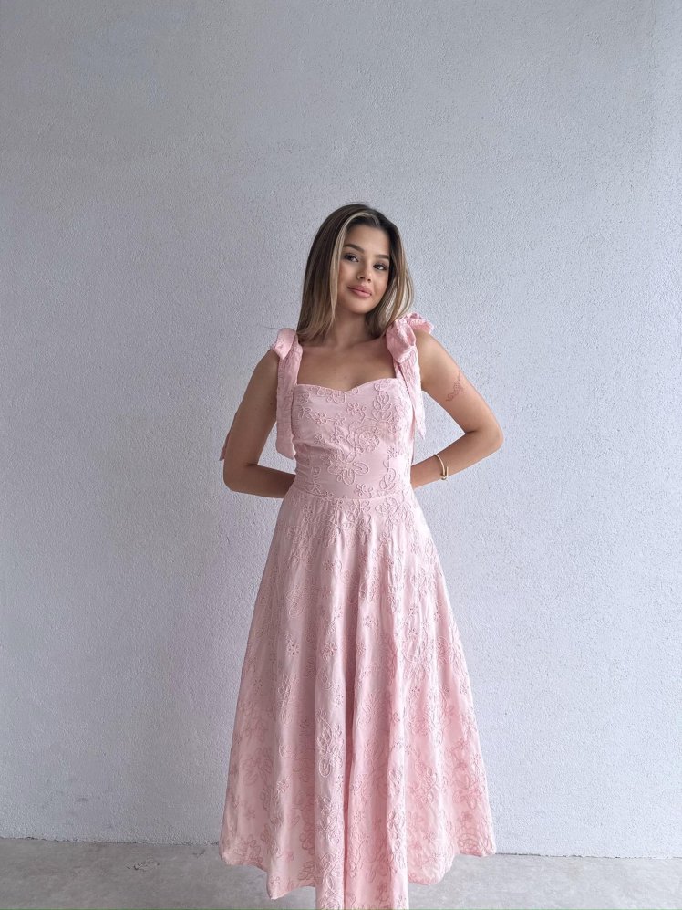 DİCKSON Midi Elbise 3373 - Pudra - Mooi Butik