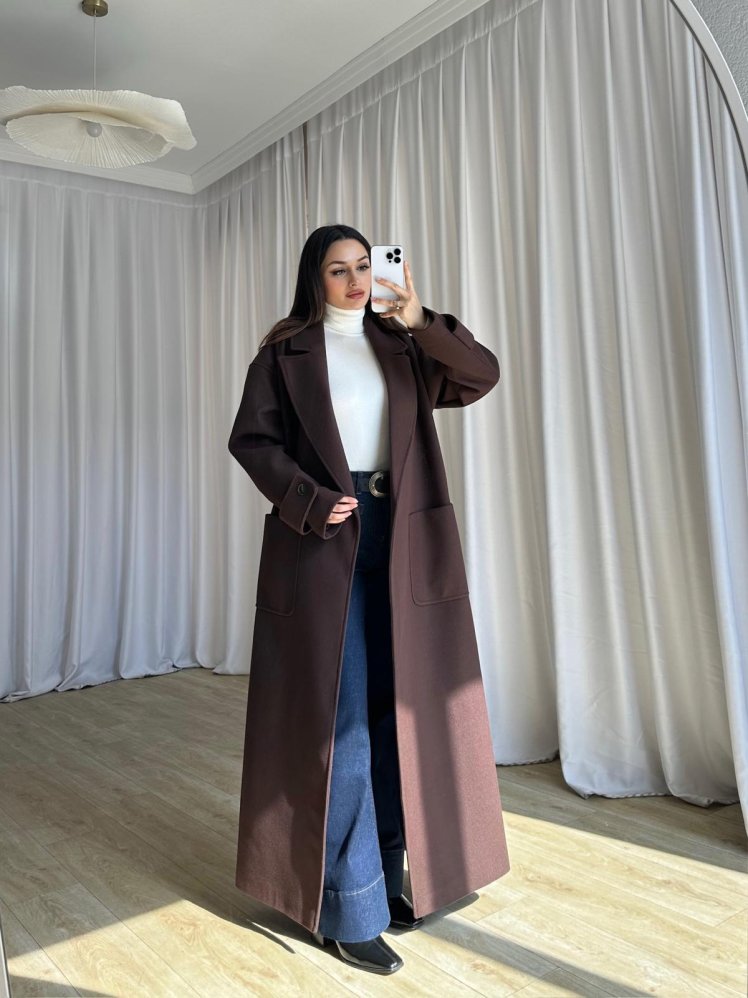 DİMİTRİ Kaşe Kaban 0203 - Acı Kahve - Mooi Butik