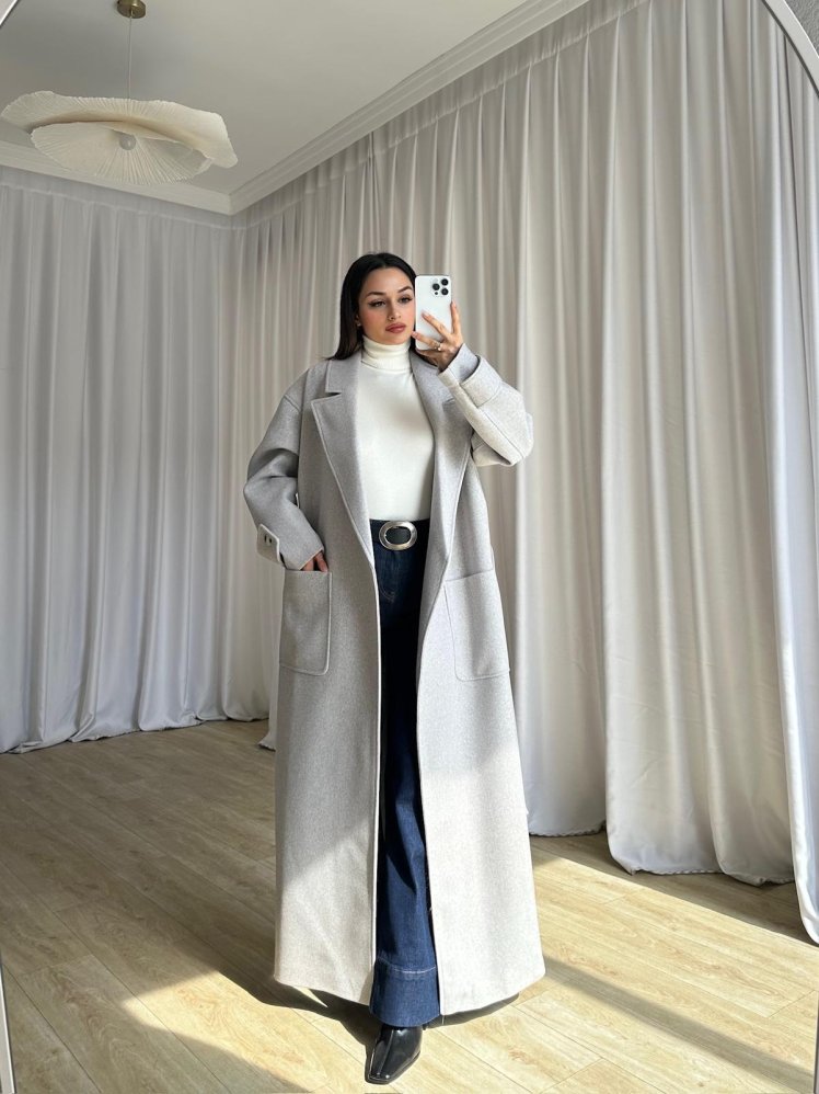 DİMİTRİ Kaşe Kaban 0203 - Gri - Mooi Butik