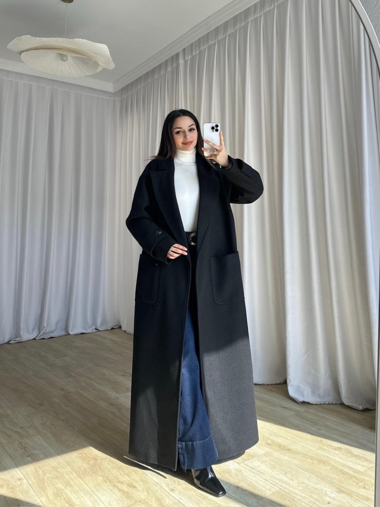 DİMİTRİ Kaşe Kaban 0203 - Siyah - Mooi Butik