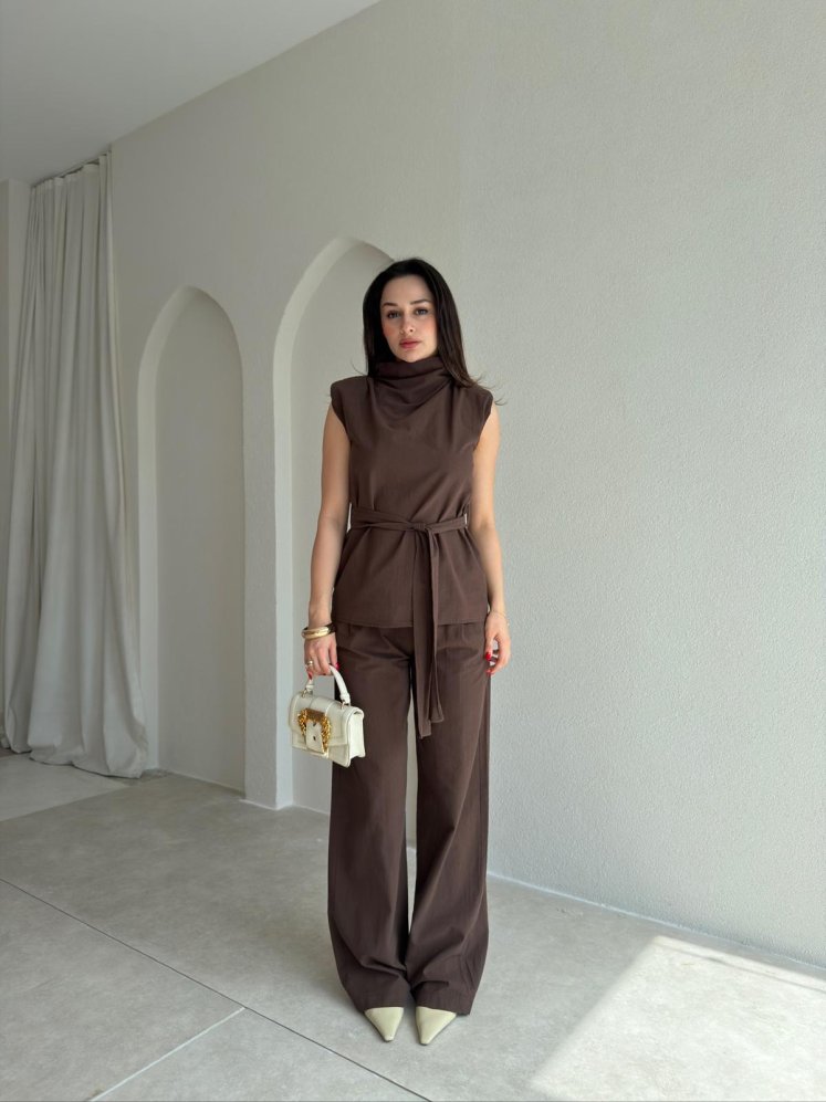 DİVİNE Keten Takım 9037 - Acı Kahve - Mooi Butik