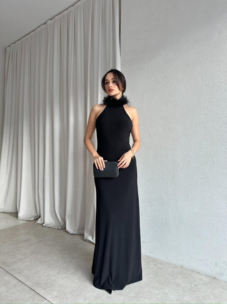 DOJA Otriş Yaka Maxi Elbise 8783 - Siyah - Mooi Butik