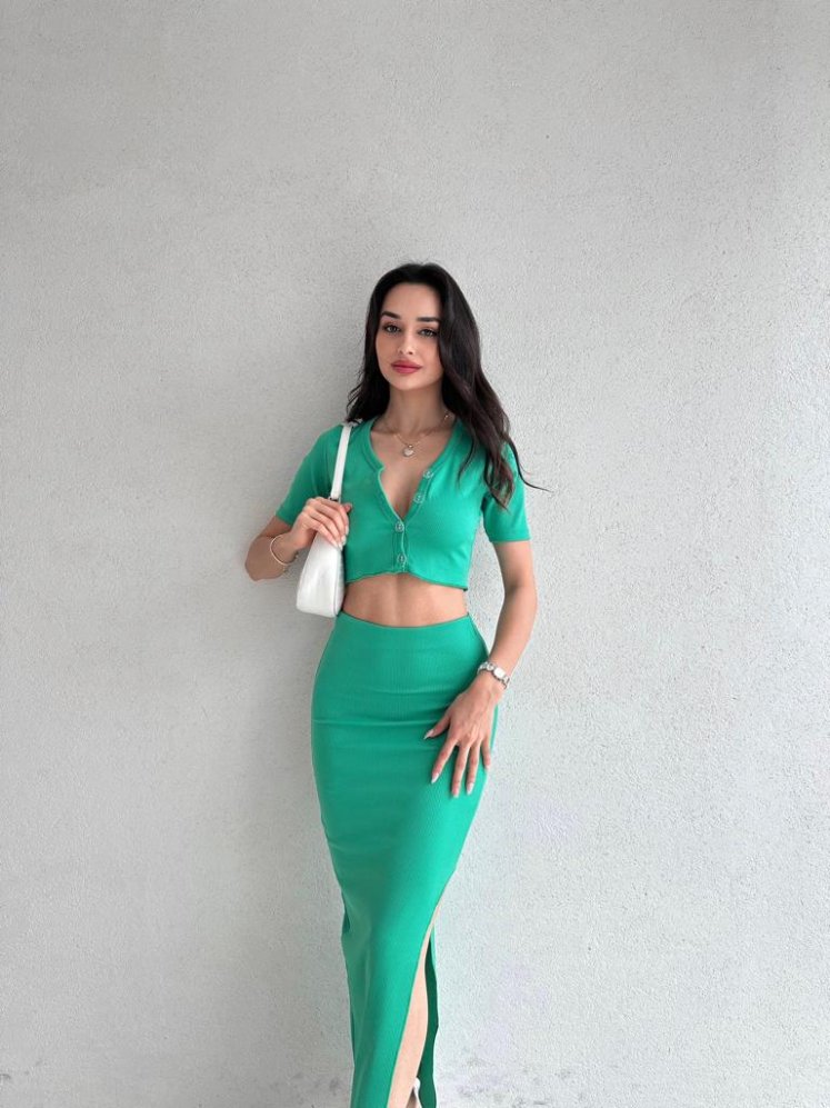 Düğme Detaylı REİX Takım 4209 - Yeşil - Mooi Butik