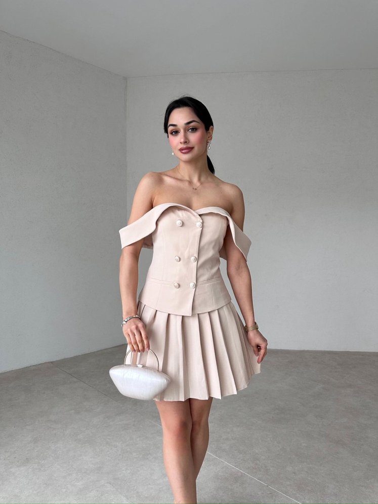 Düşük Omuzlu FETTER Takım 9301 - Krem - Mooi Butik