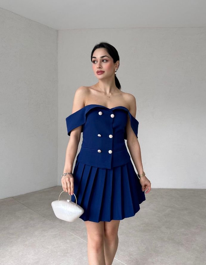 Düşük Omuzlu FETTER Takım 9301 - Mavi - Mooi Butik