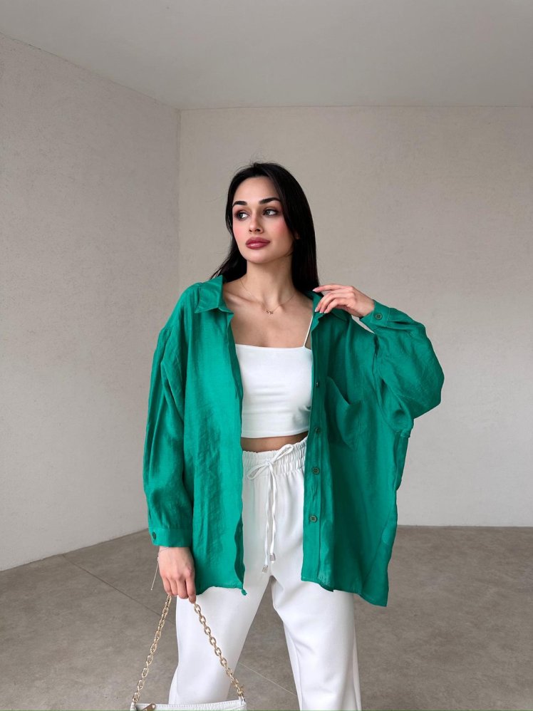 Düşük Omuzlu Oversize Elia Gömlek - Yeşil - Mooi