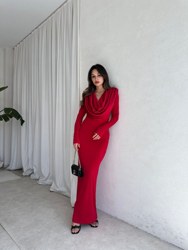 EDERSON Maxi Elbise 8208 - Kırmızı - Mooi Butik (1)