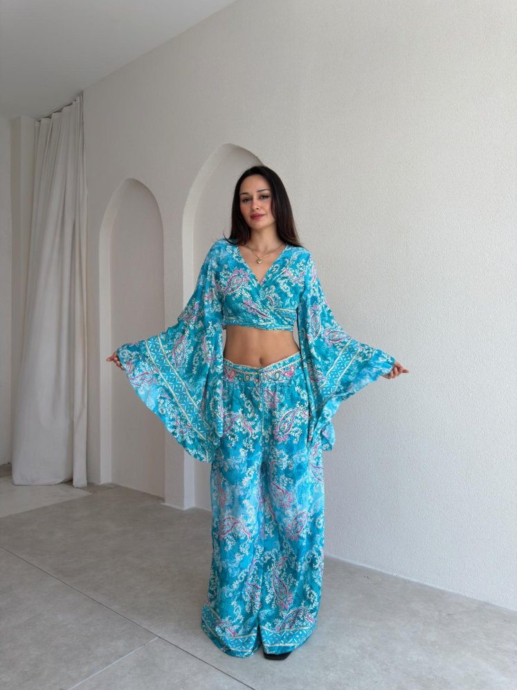 EFLİNA Desenli Takım 3047 - Mavi - Mooi Butik