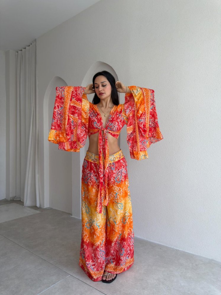 EFLİNA Desenli Takım 3047 - Turuncu - Mooi Butik