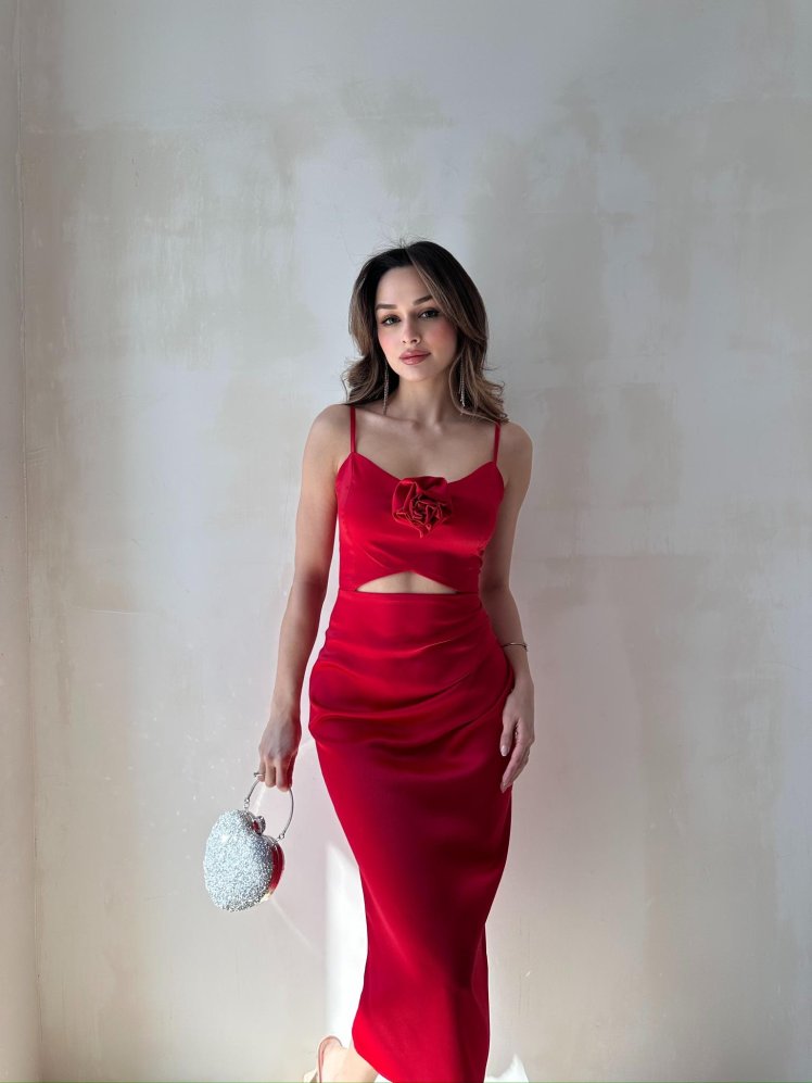 EİFFEL Midi Elbise 4099 - Kırmızı - Mooi Butik