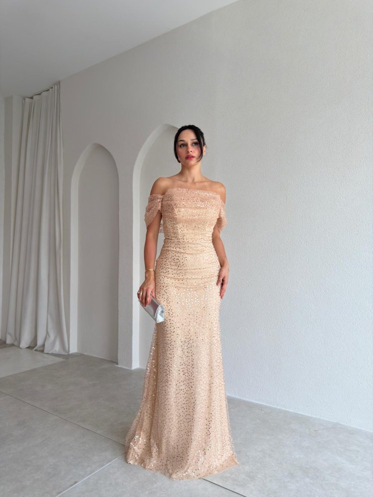 ELİSHA Payetli Maxi Elbise 4520 - Gold - Mooi Butik