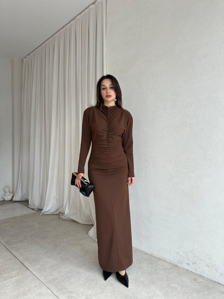 EMPİRE Midi Elbise 8554 - Acı Kahve - Mooi Butik