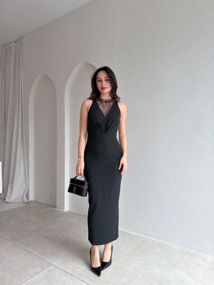 EPHRON Dantel Detaylı Midi Elbise 7483 - Siyah - Mooi Butik