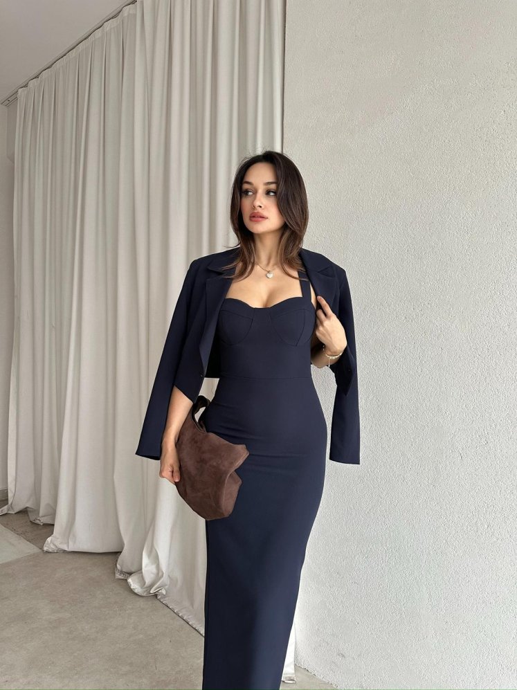 ERLİNG Midi Elbise & Ceket 8451 - Lacivert - Mooi Butik