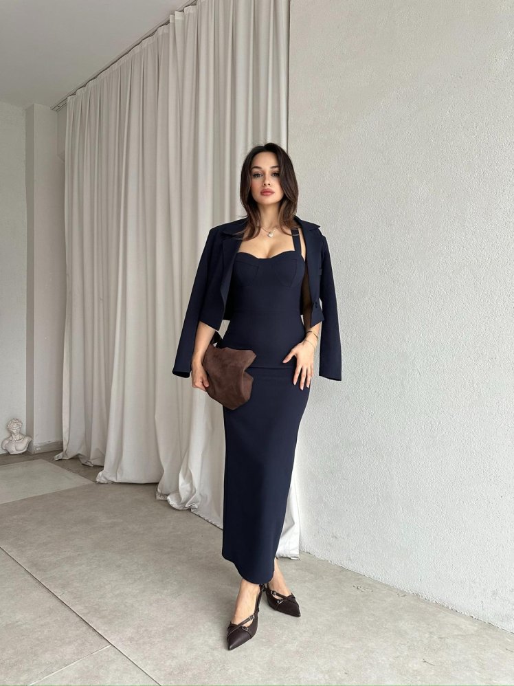 ERLİNG Midi Elbise & Ceket 8451 - Lacivert - Mooi Butik