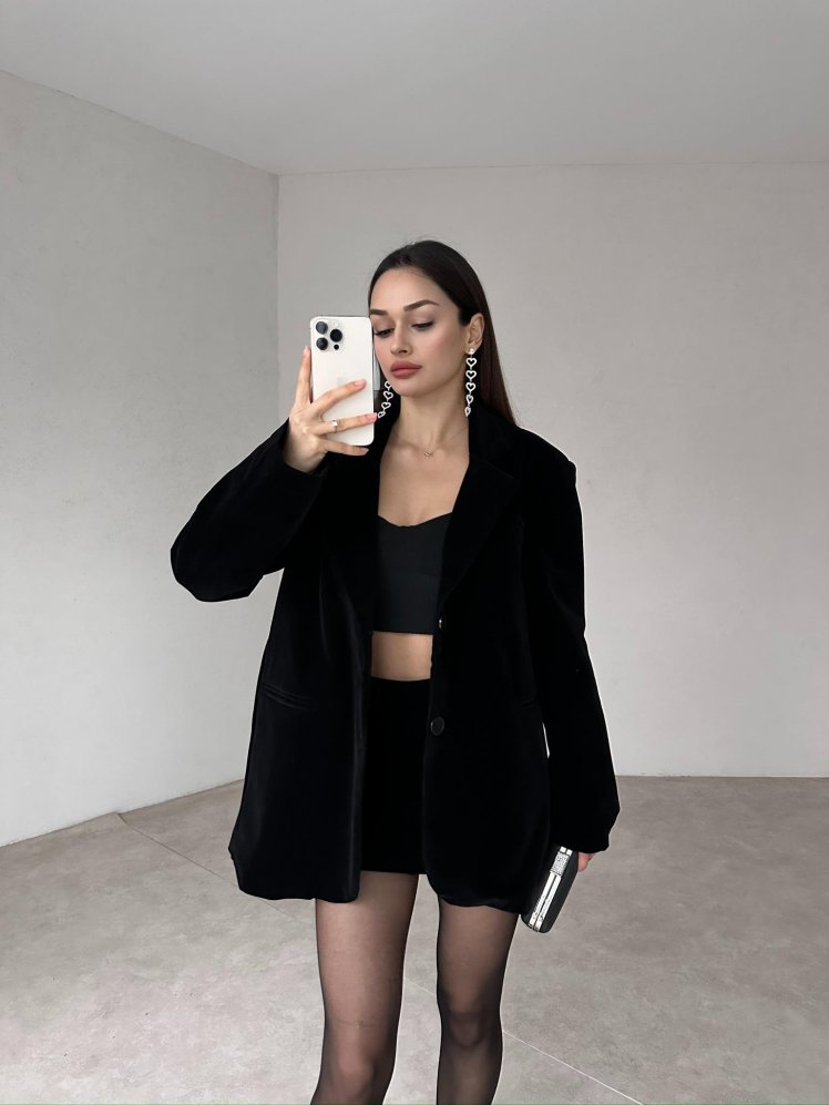 Eteği Şortlu Kadife HARDY İkili Takım 1012 - Siyah - Mooi Butik