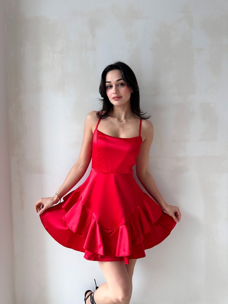  Portland saten Elbise 4791 - Kırmızı - Mooi