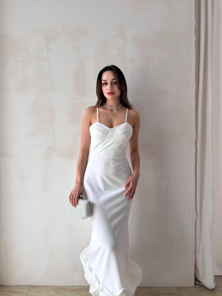 Midi JUPE Elbise 3179 - Beyaz - Mooi Butik