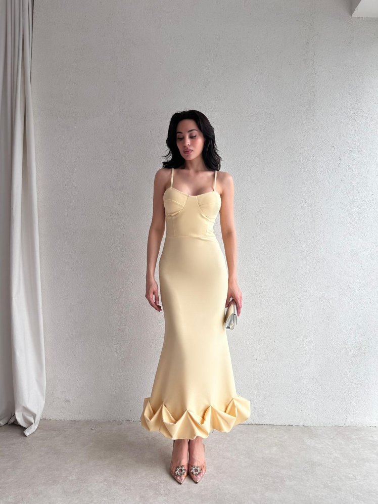 Midi JUPE Elbise 3179 - Sarı - Mooi Butik