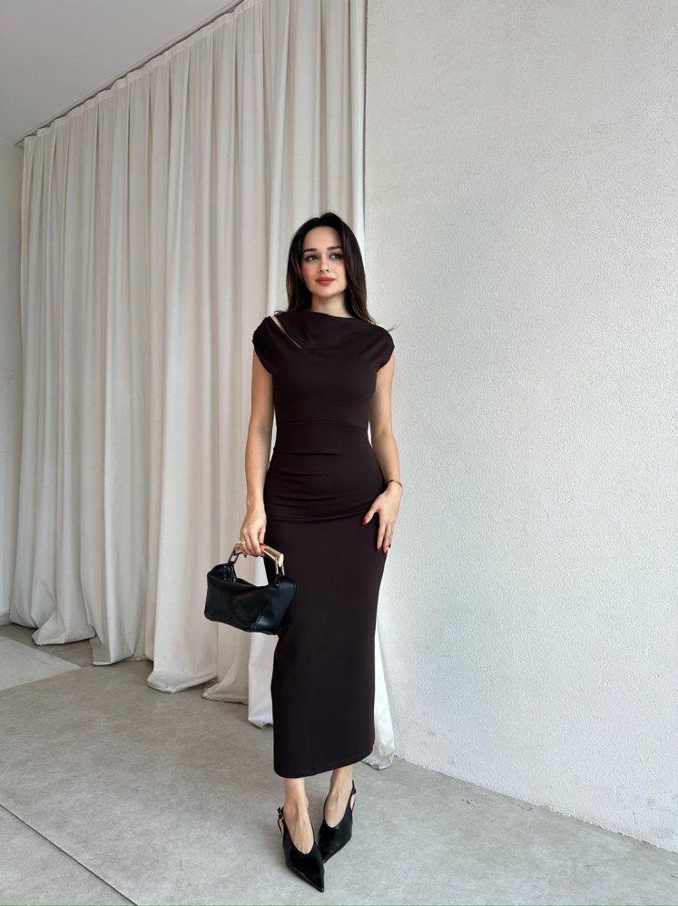 EVA Midi Elbise 8723 - Acı Kahve - Mooi Butik