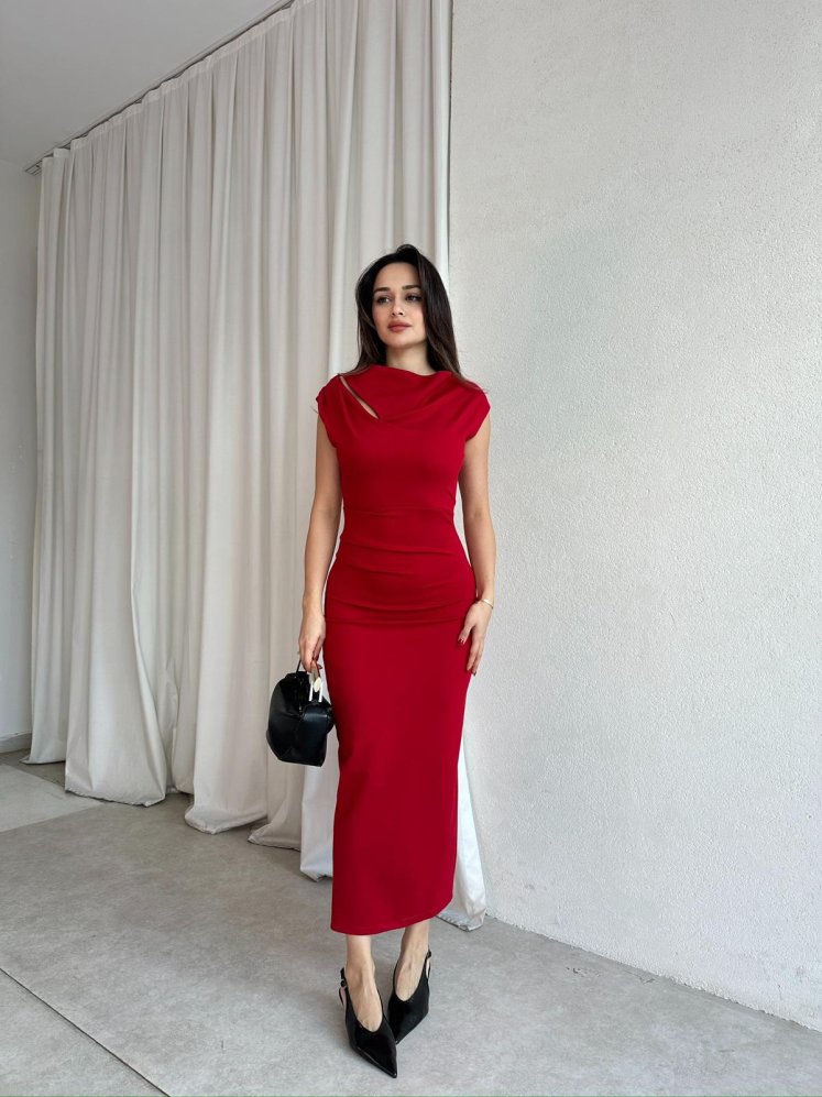 EVA Midi Elbise 8723 - Kırmızı - Mooi Butik