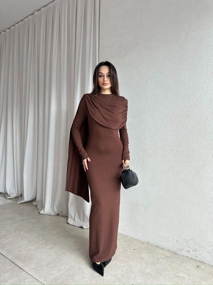 EVORİ Maxi Elbise 8714 - Acı Kahve - Mooi Butik
