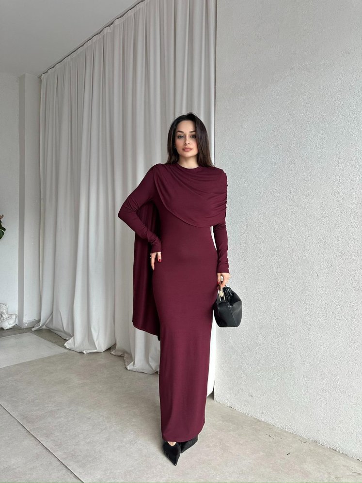 EVORİ Maxi Elbise 8714 - Bordo - Mooi Butik
