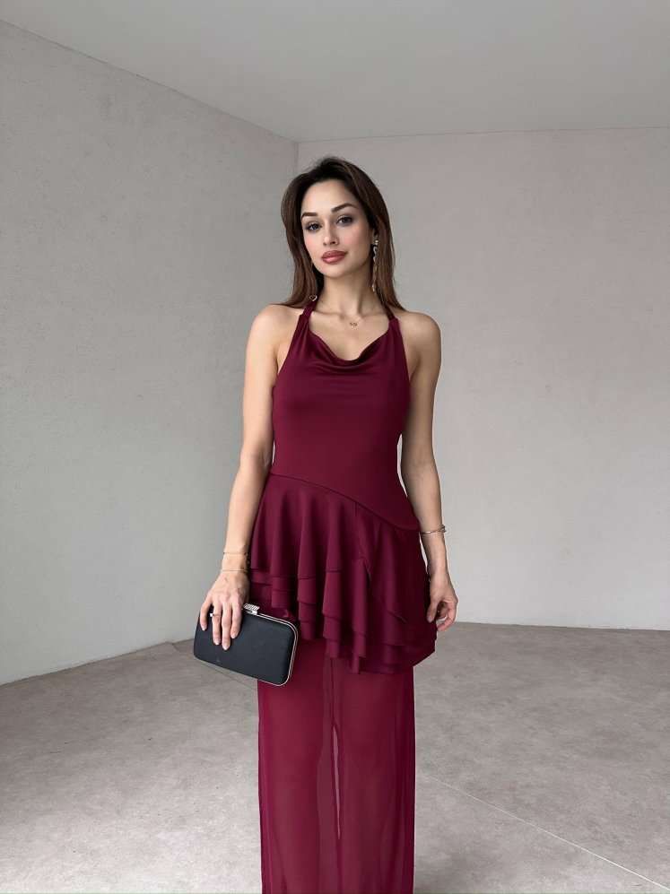 EWAN Maxi Elbise 1892 - Bordo - Mooi Butik